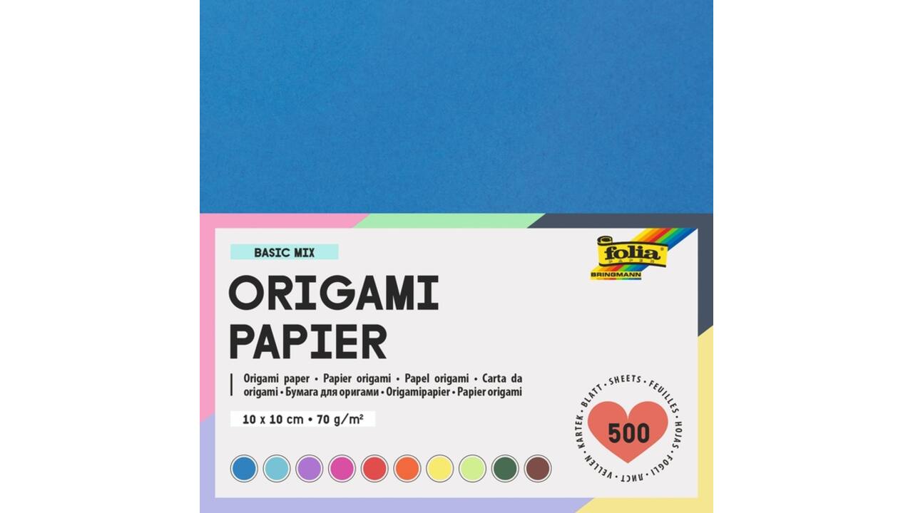 Origami papier Folia 70gr 10x10cm 500 vel assorti kleuren