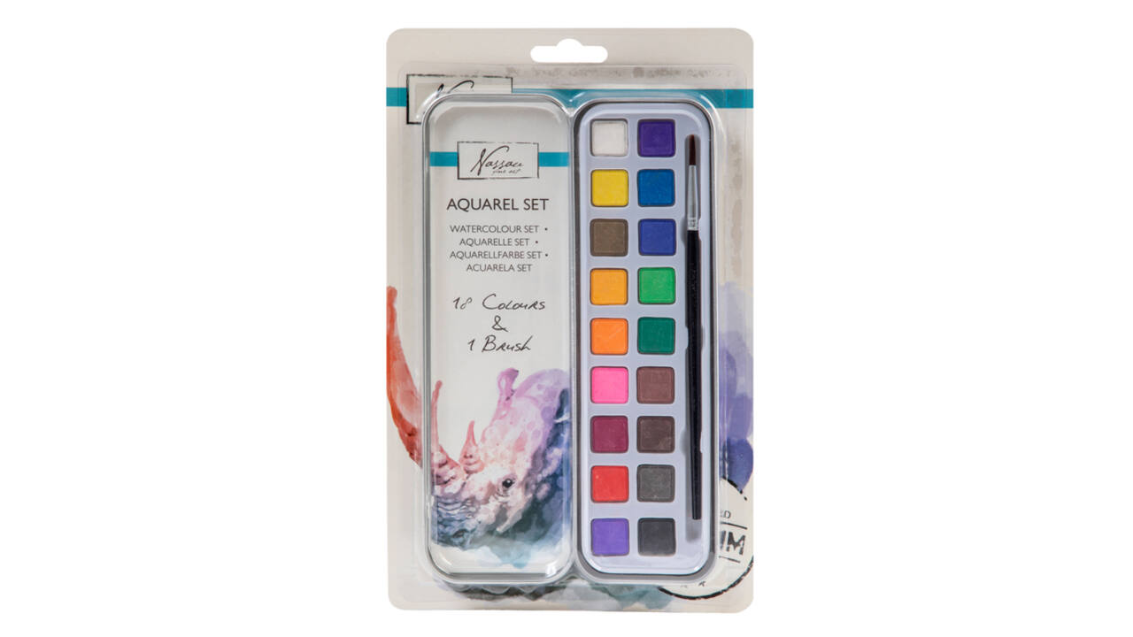 Aquarelverf Nassau Art blik à 18 napjes en penseel