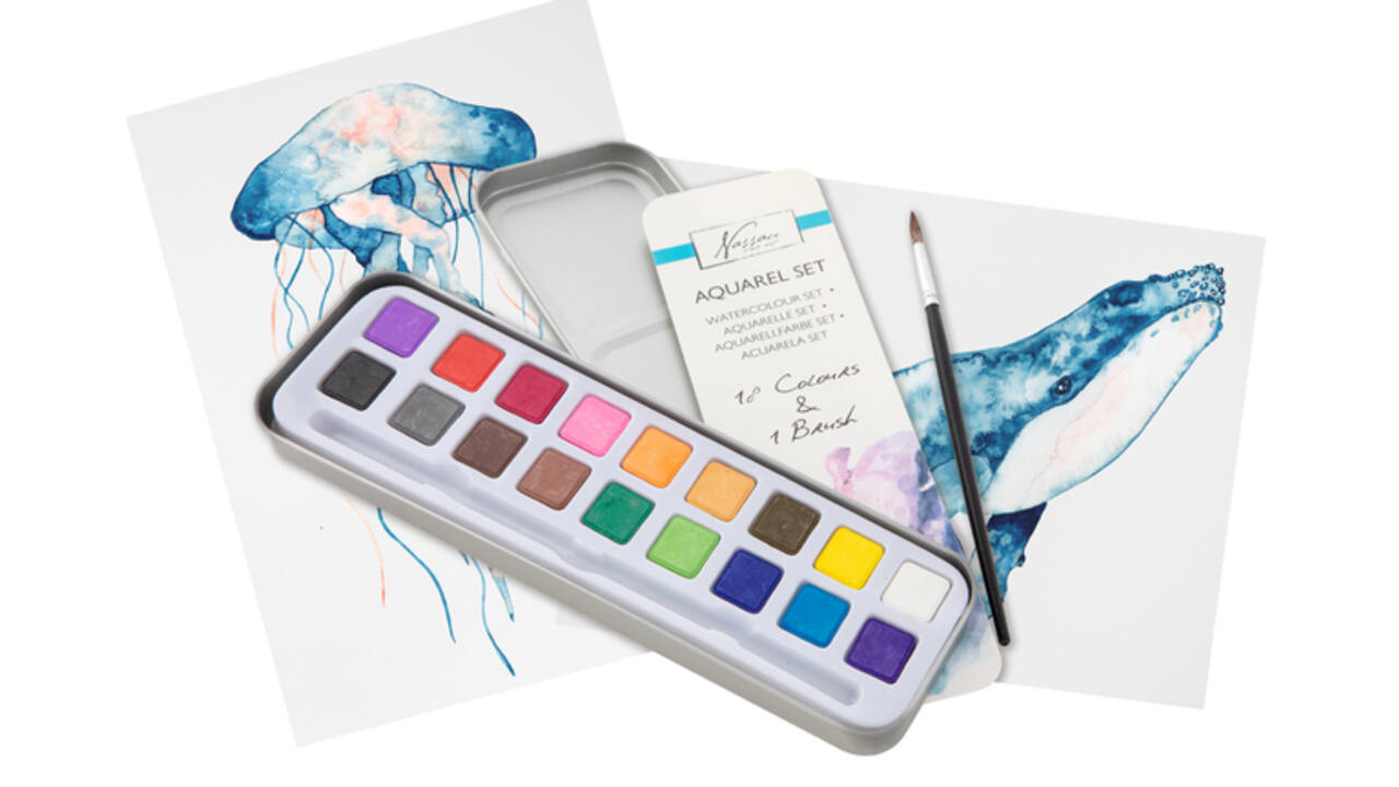 Aquarelverf Nassau Art blik à 18 napjes en penseel