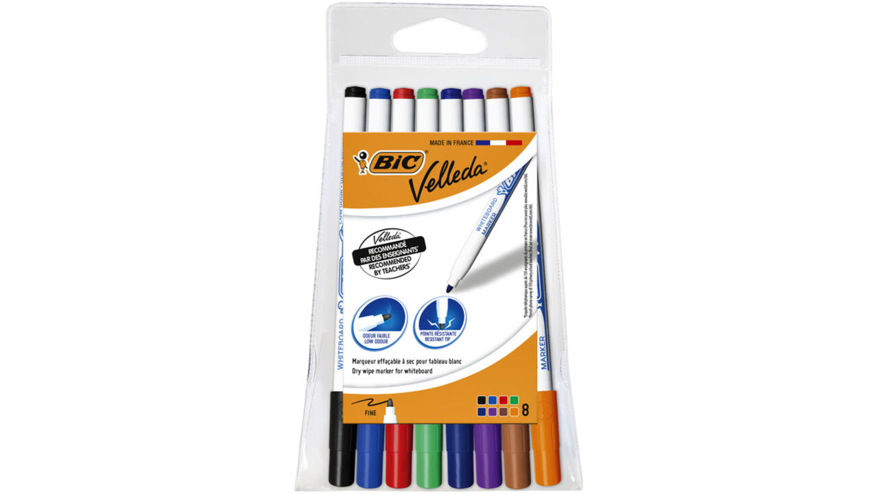 Whiteboardmarker Bic Velleda 1721 rond fijn assorti blister à 8 stuks