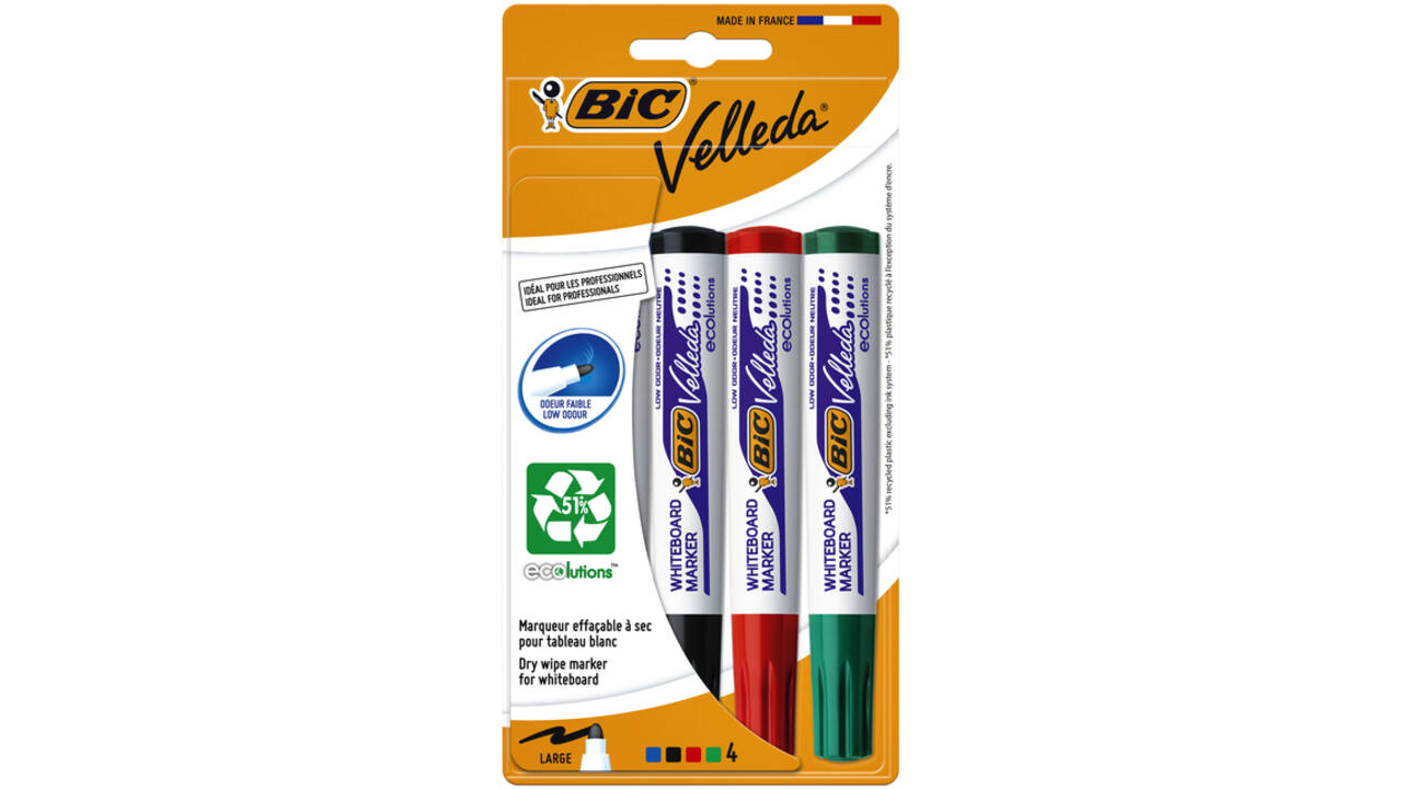 Whiteboardmarker Bic Velleda 1704 rond large assorti blister à 4 stuks