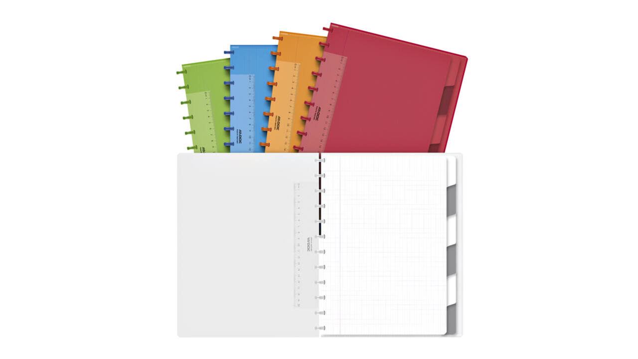 Schrift Adoc A4 ruit 4x8mm 144 pagina's 90gr met 6 tabbladen assorti