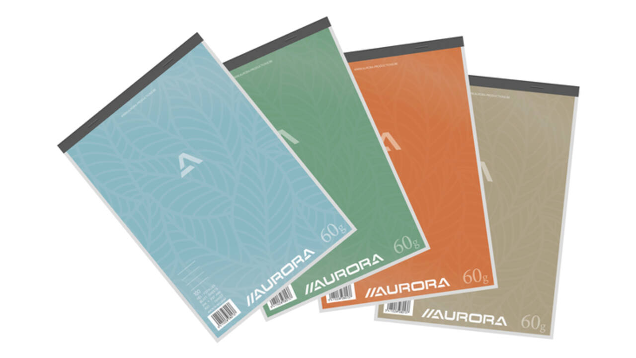 Schrijfblok Aurora A4 lijn 100 vellen 60gr assorti