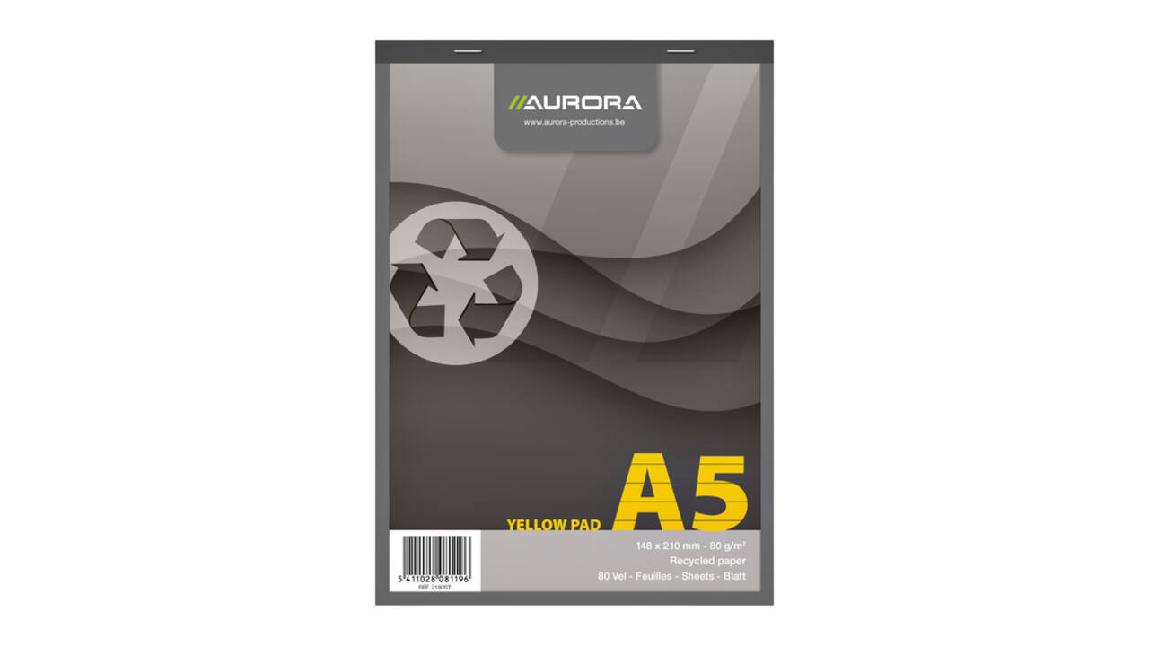 Schrijfblok Aurora A5 lijn 80 vel 80gr geel