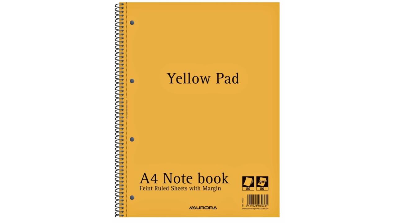 Collegeblok Aurora Yellow Pad A4 lijn 4-gaats 160 pagina's 80gr geel