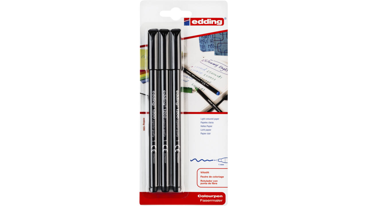 Fineliner edding 1200 001 fijn zwart blister à 3 stuks