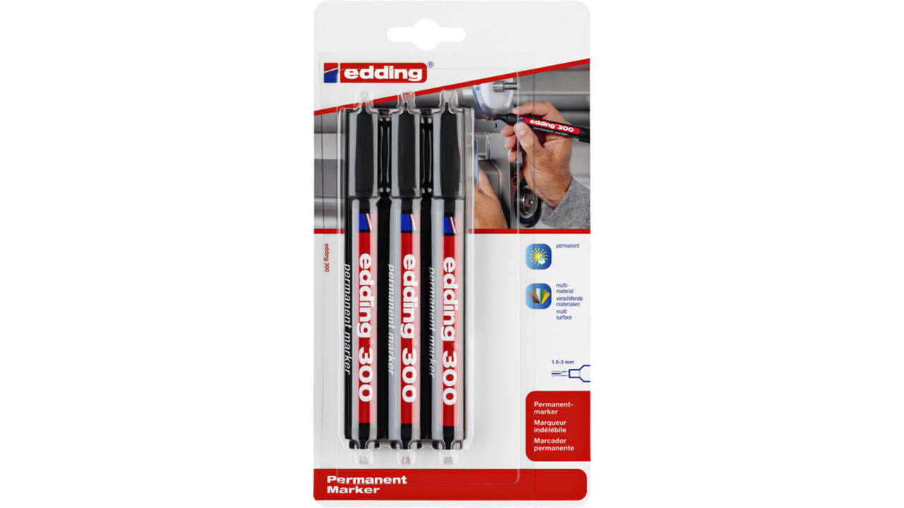 Viltstift edding 300 rond 1.5-3mm zwart blister à 3 stuks