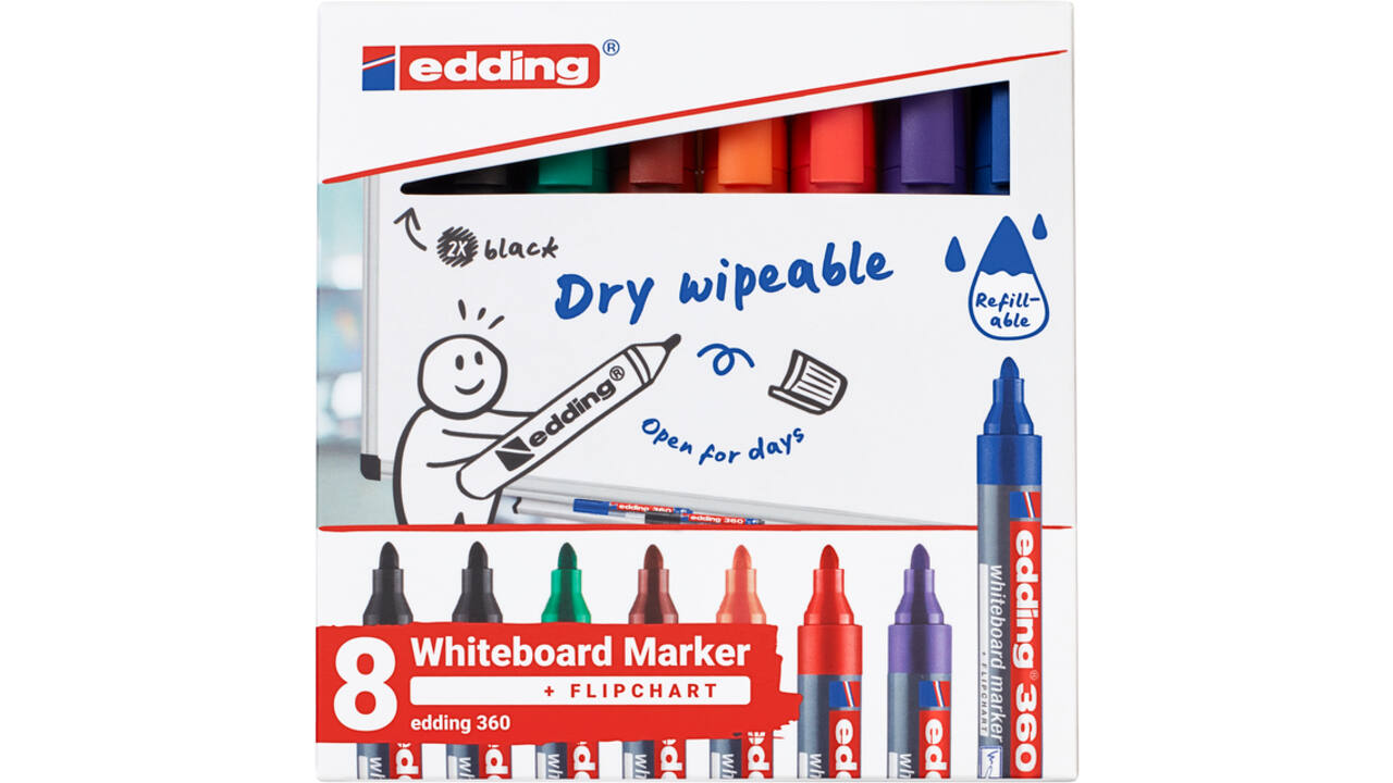 Whiteboardmarker edding 360 rond 1.5-3mm assorti 8 stuks