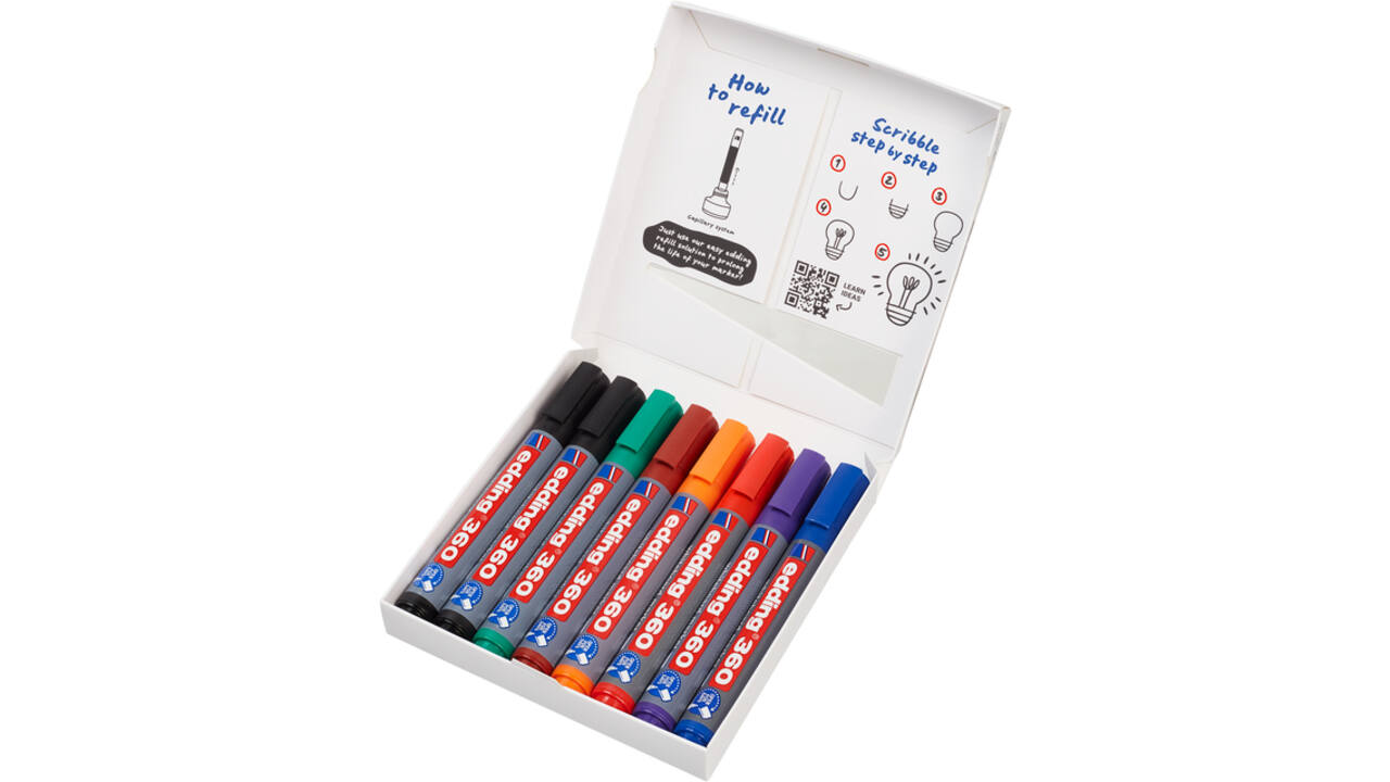 Whiteboardmarker edding 360 rond 1.5-3mm assorti 8 stuks