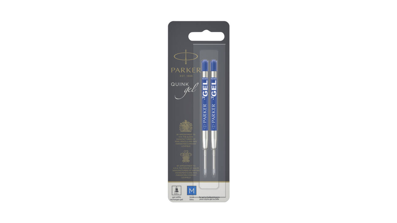 Gelschrijvervulling Parker Quink medium blauw blister à 2 stuks