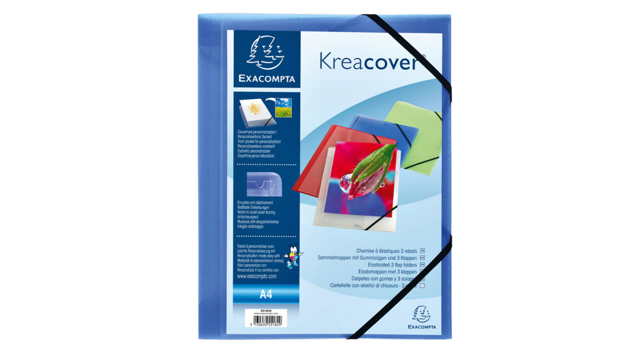 Elastomap Exacompta Kreacover A4 3 kleppen PP assorti