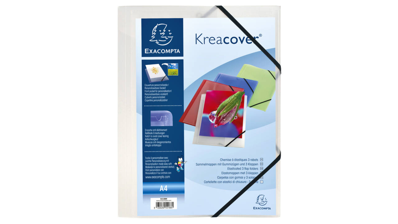Elastomap Exacompta Kreacover A4 3 kleppen PP assorti