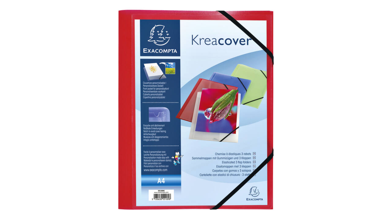 Elastomap Exacompta Kreacover A4 3 kleppen PP assorti