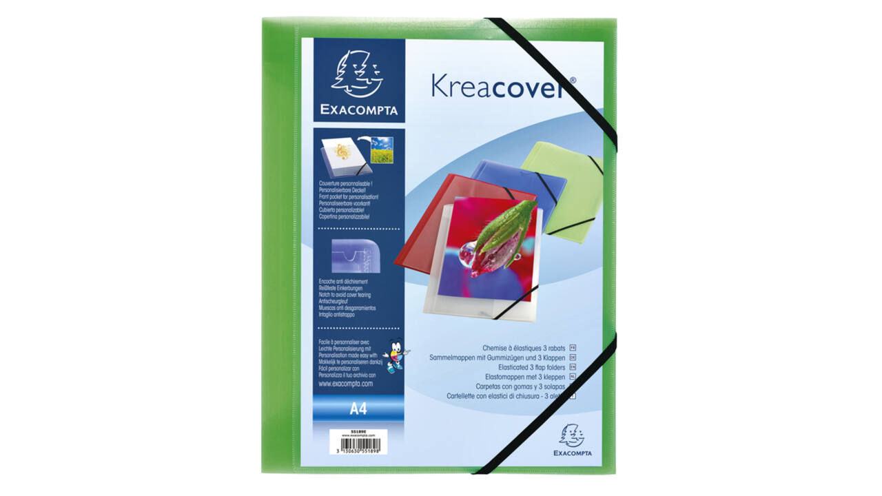 Elastomap Exacompta Kreacover A4 3 kleppen PP assorti