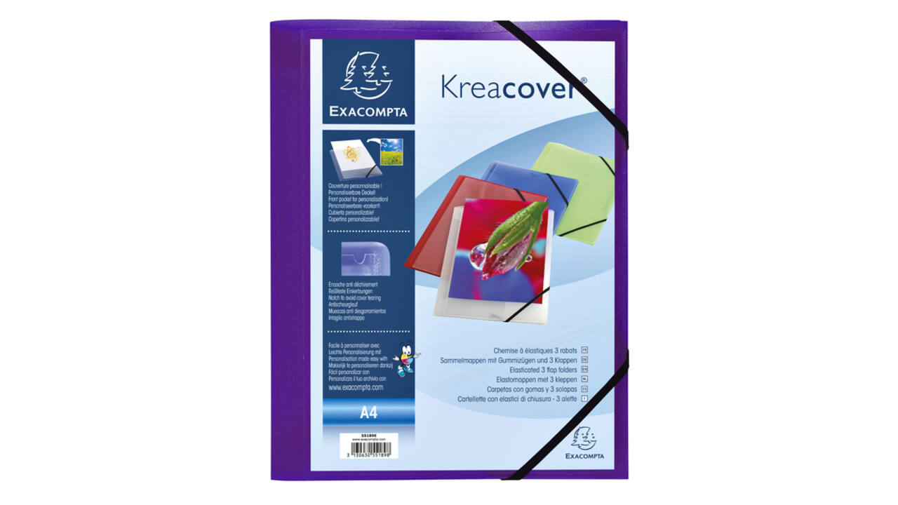 Elastomap Exacompta Kreacover A4 3 kleppen PP assorti