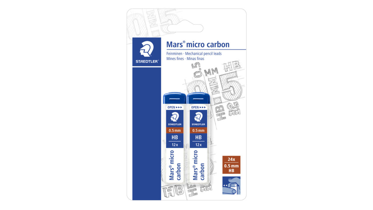 Potloodstift Staedtler Mars Carbon Micro 0.5mm HB blister 2 stuks