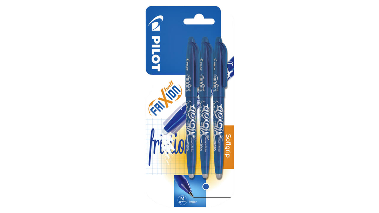 Rollerpen PILOT friXion medium blauw blister à 3 stuks