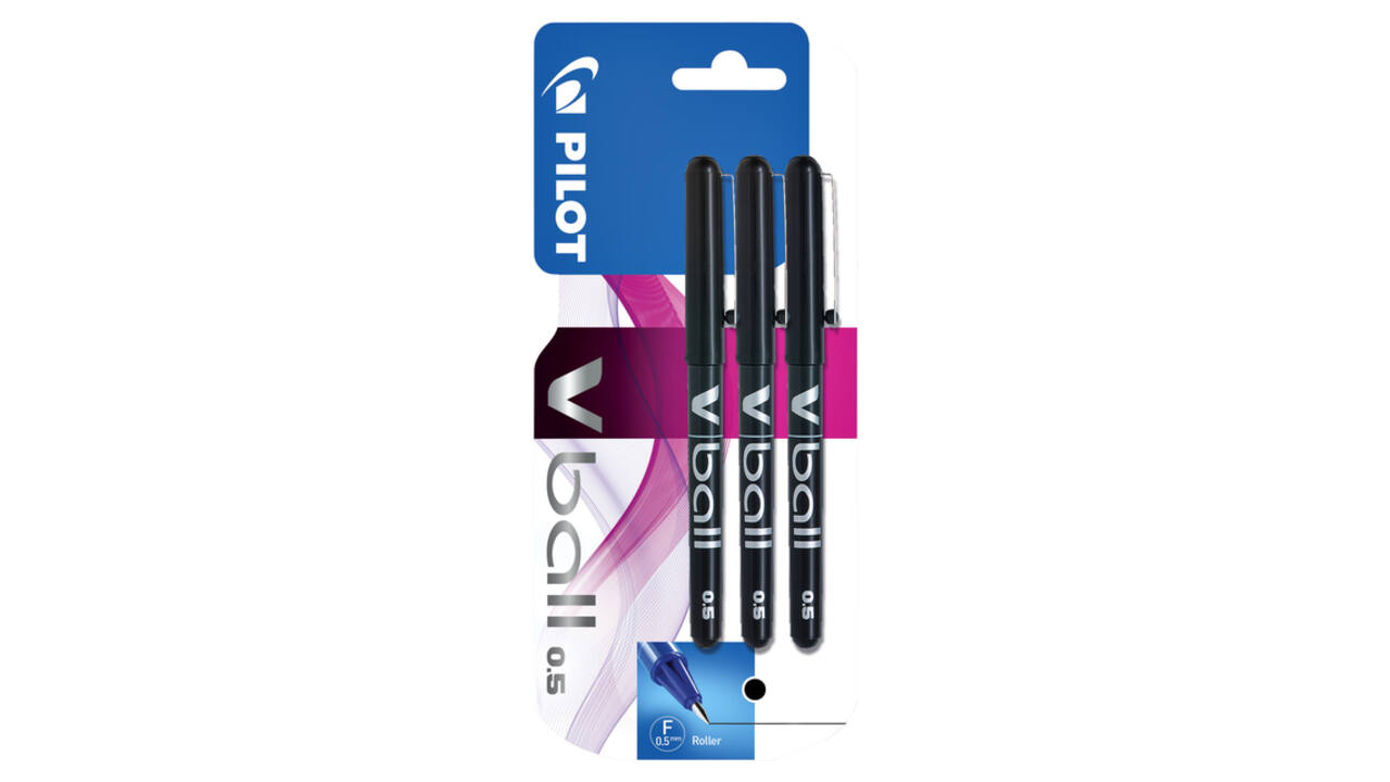 Rollerpen PILOT V-Ball 05 fijn zwart blister à 3 stuks