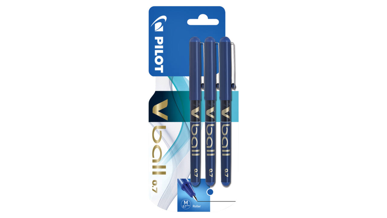 Rollerpen PILOT V-Ball 07 medium blauw blister à 3 stuks