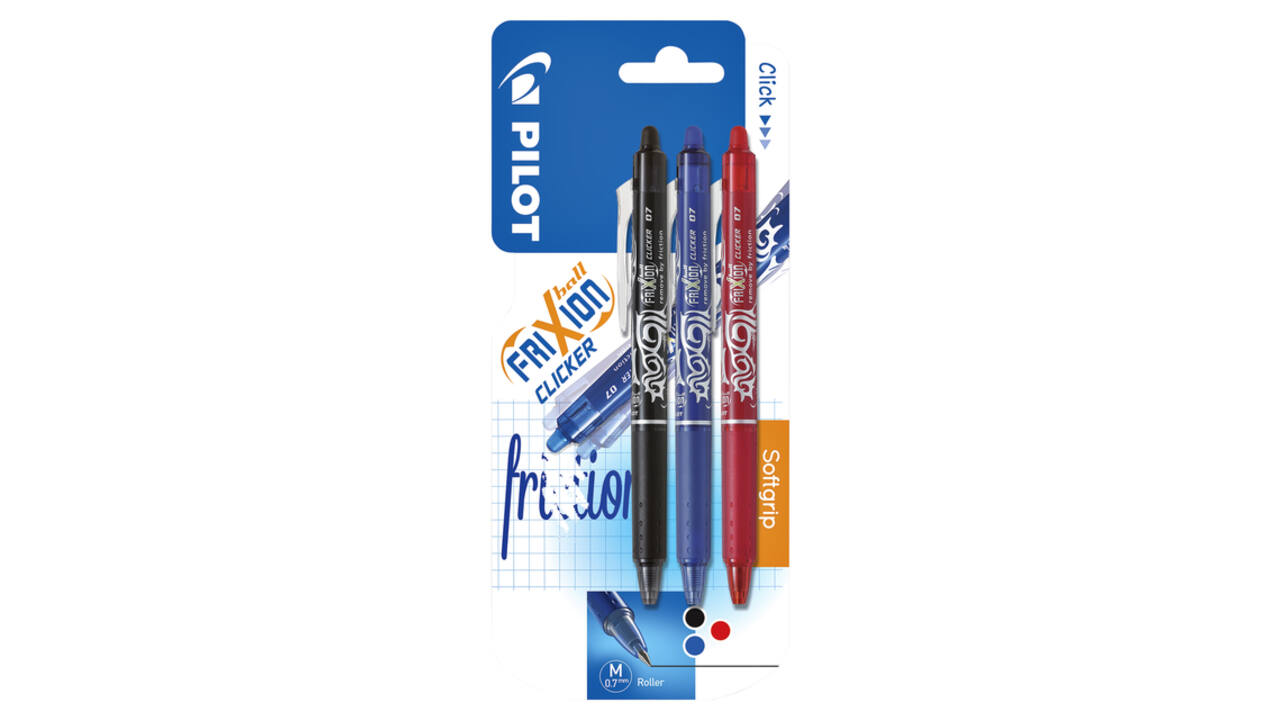 Rollerpen PILOT friXion clicker medium assorti blister à 3 stuks