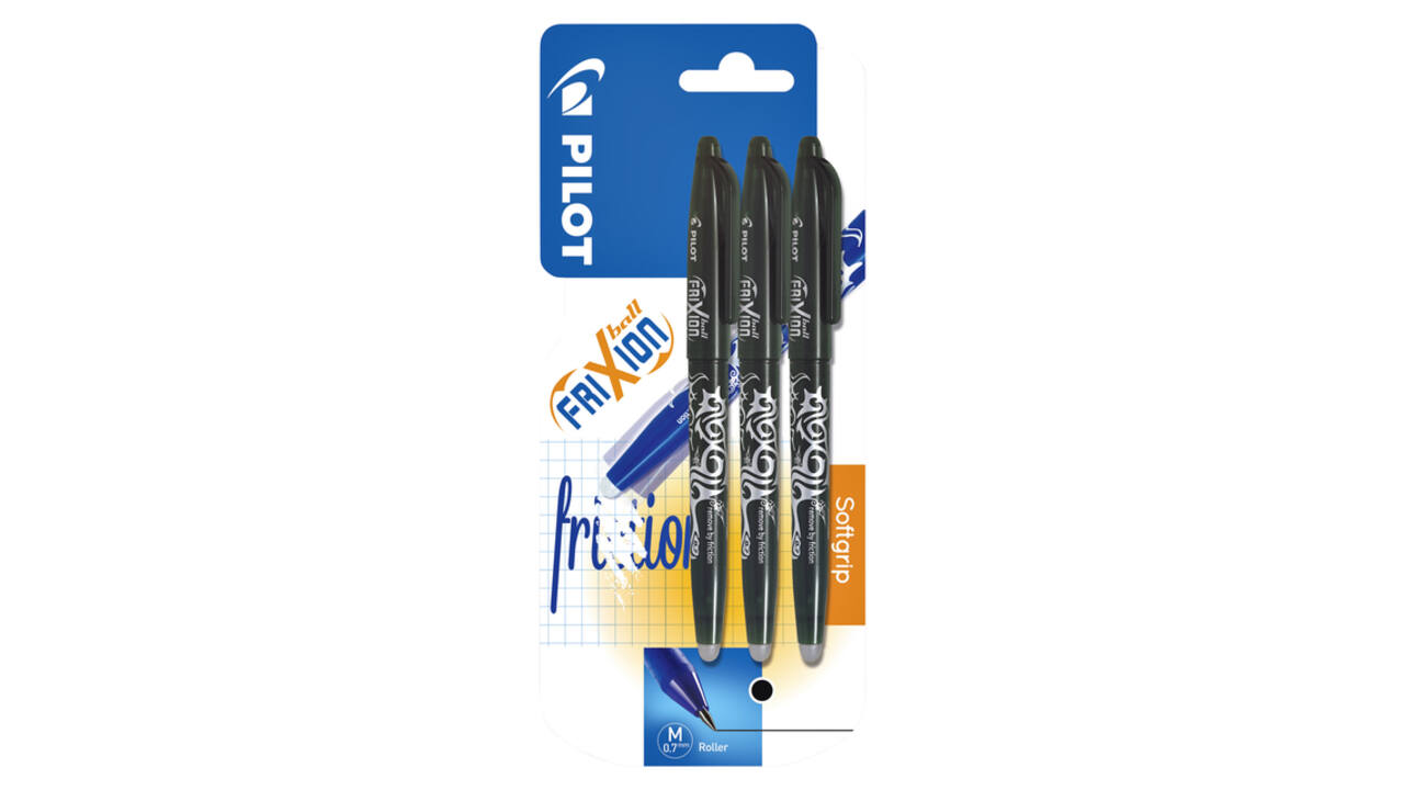 Rollerpen PILOT friXion medium zwart blister à 3 stuks