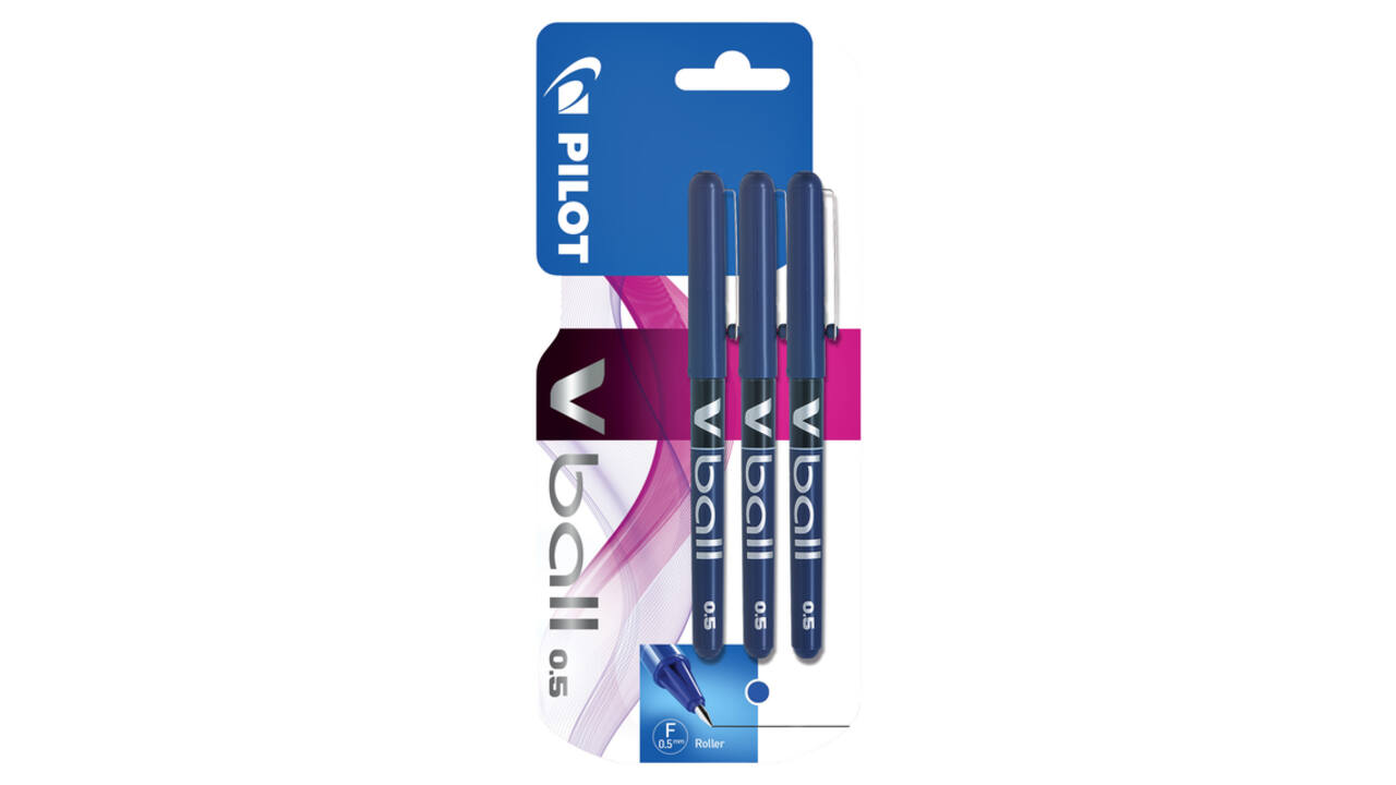 Rollerpen PILOT V-Ball 05 fijn blauw blister à 3 stuks