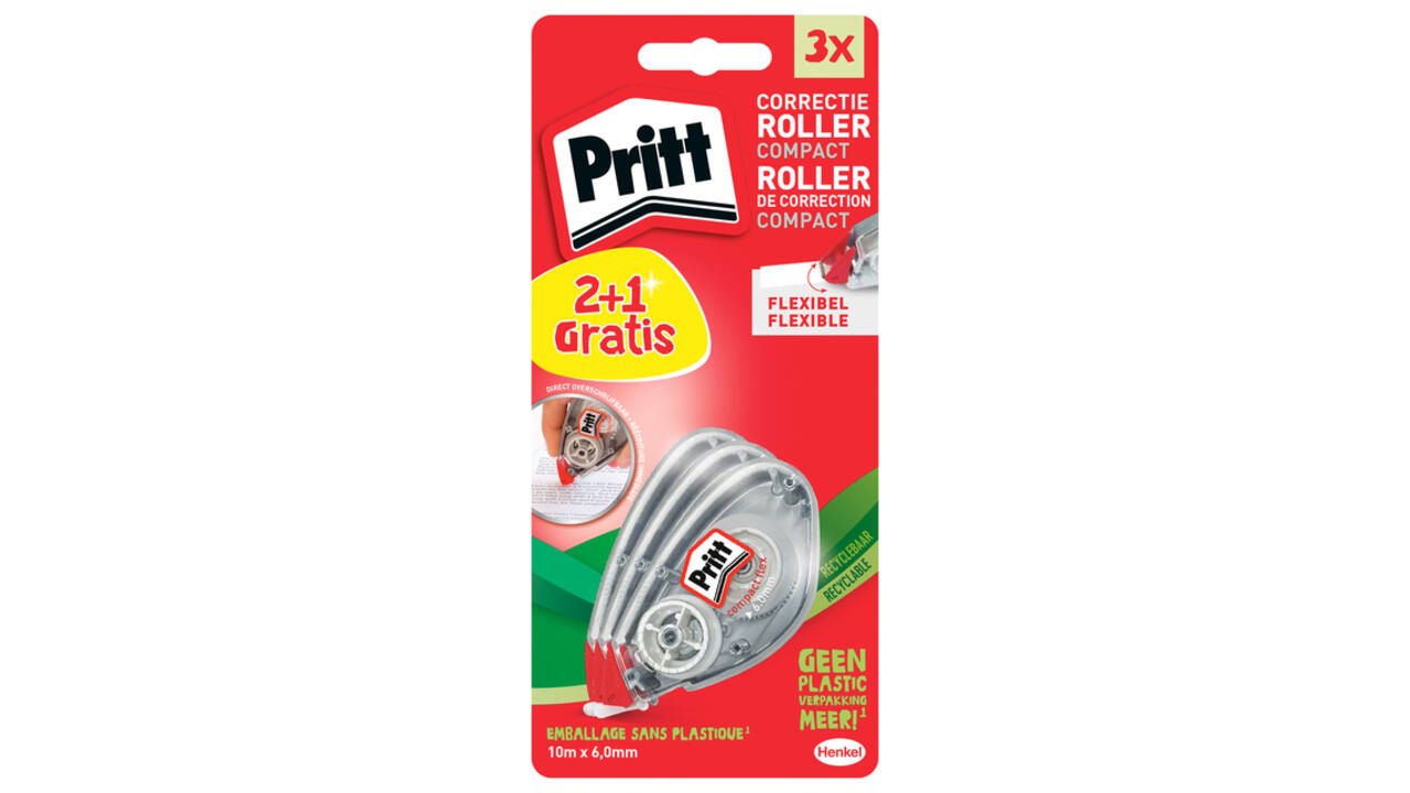 Correctietape Pritt Compact Flex 6mm x 10m blister 2+1 gratis