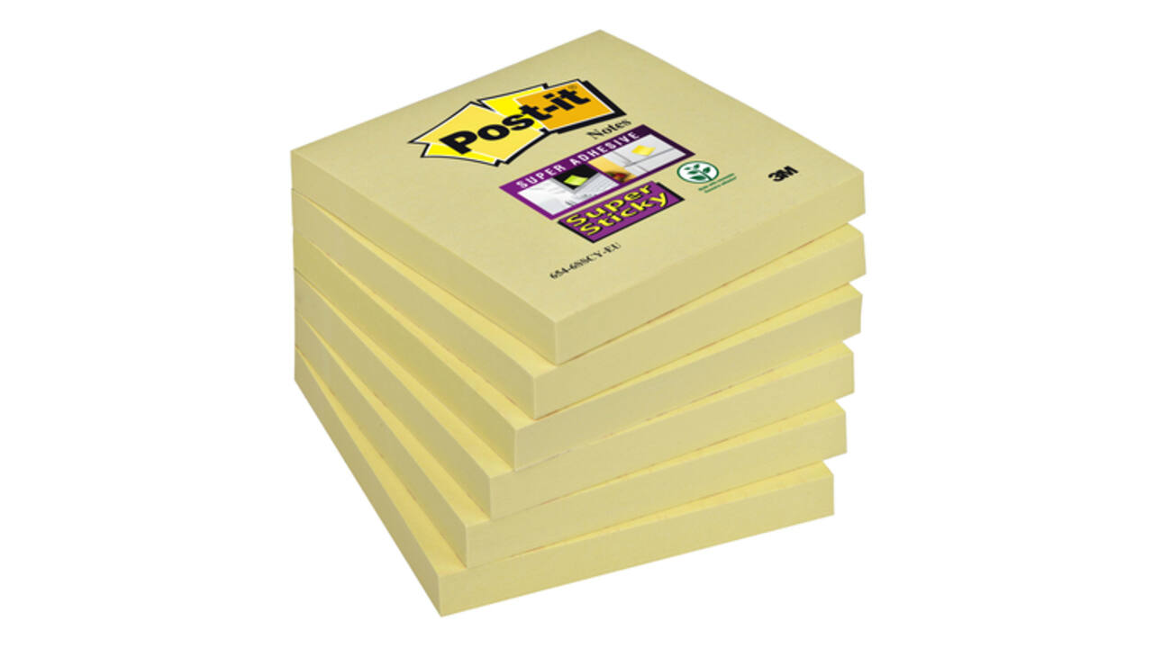 Memoblok Post-it 654  Super Sticky 76x76mm geel