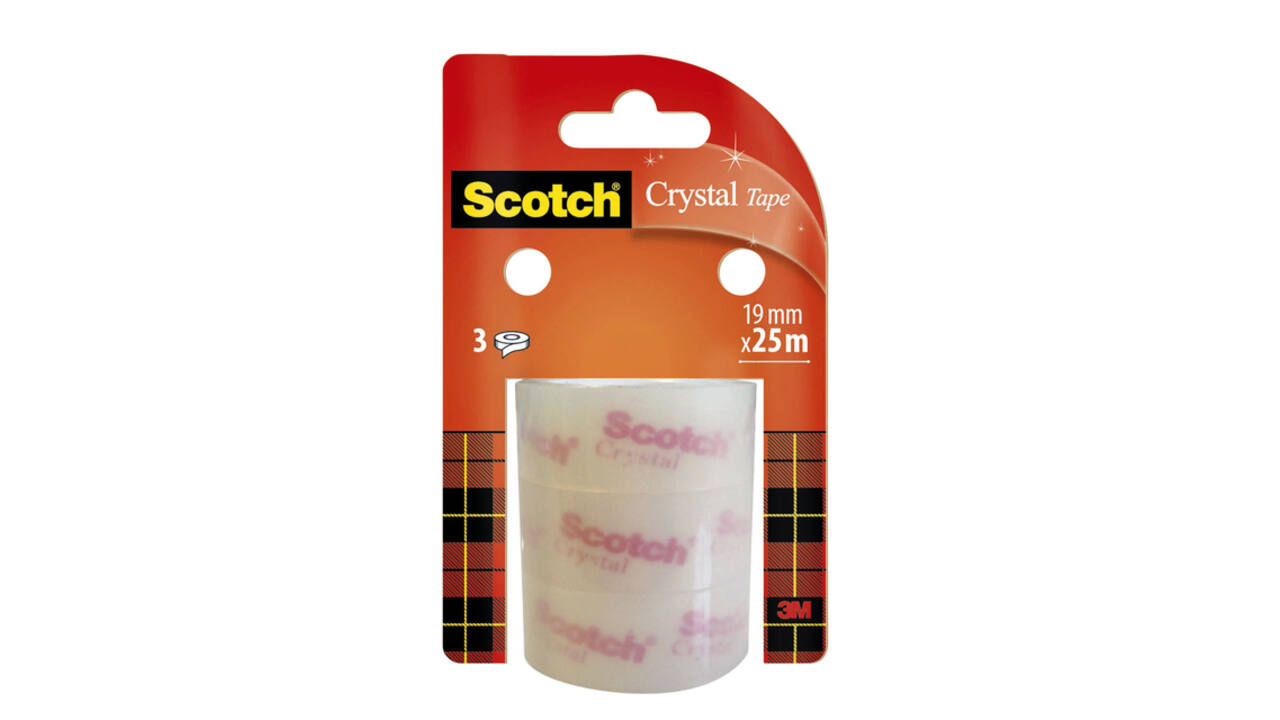 Plakband Scotch Crystal 19mmx25m transparant helder 3 rollen