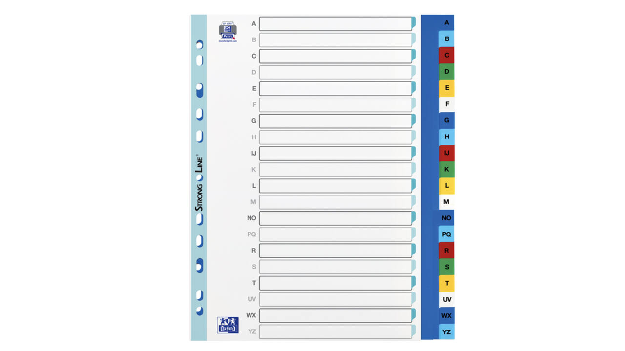 Tabbladen Oxford A4+ 11-gaats 20-delig A-Z PP kleur