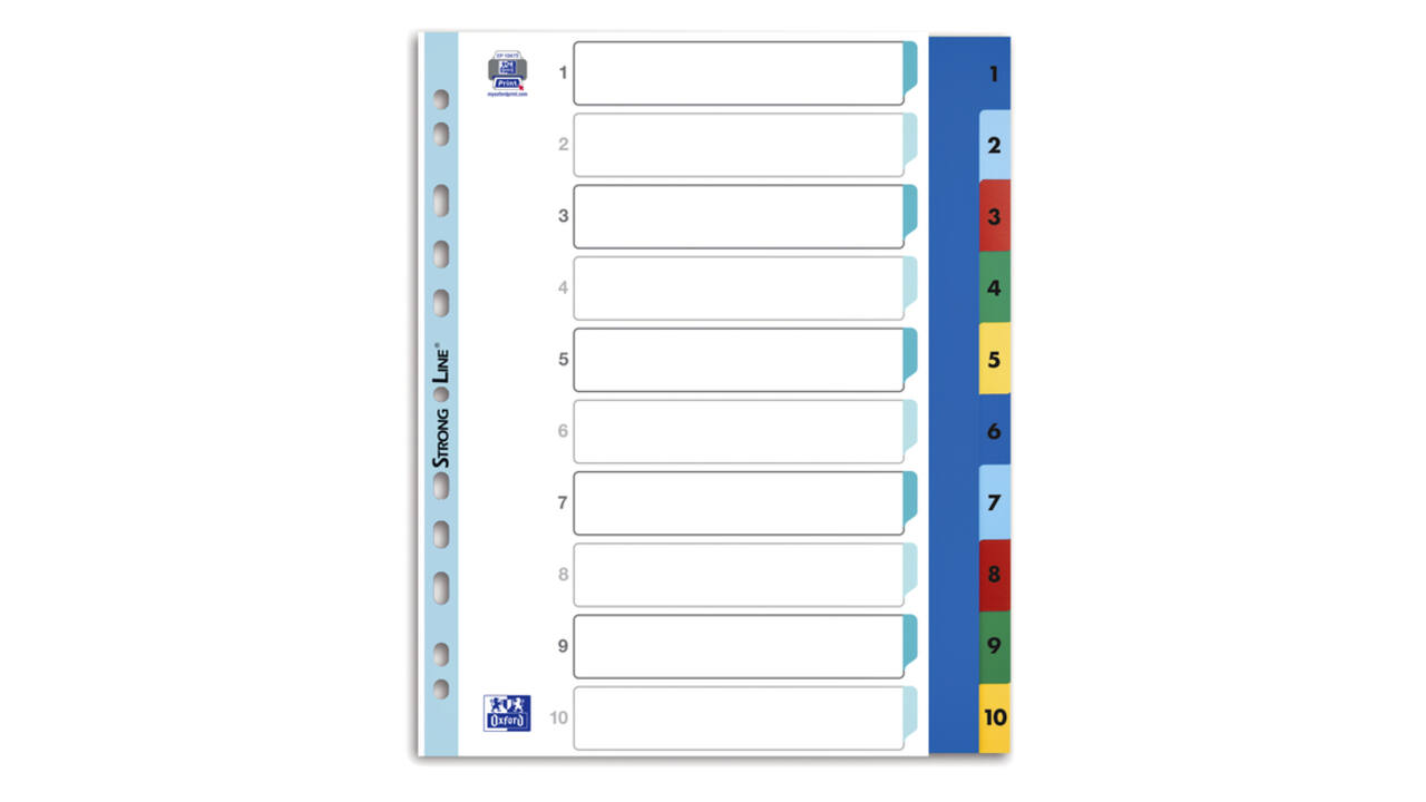 Tabbladen Oxford A4+ 11-gaats 1-10 PP kleur
