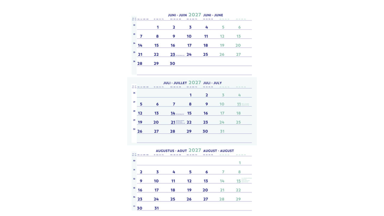 3-Maandkalender 2027 Brepols 30x43cm