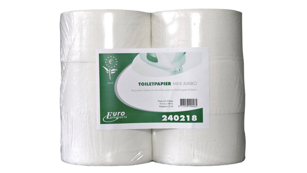 Toiletpapier Euro Products Q5 jumbo klein recycled 2-laags 180m wit 240218