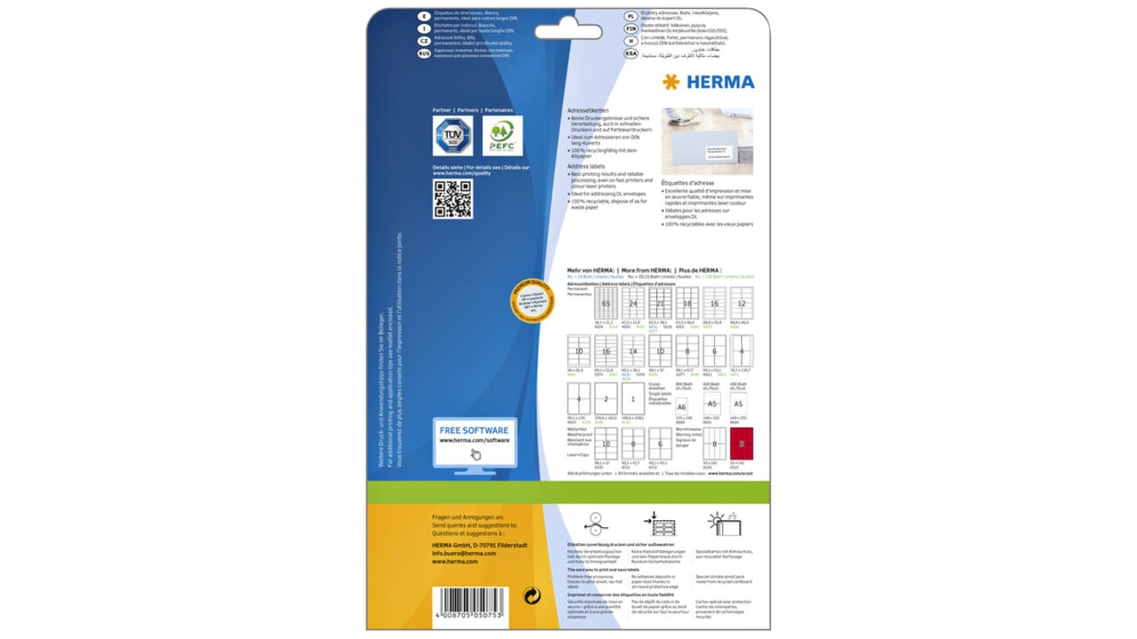 Etiket HERMA 5075 A4 99.1x33.8 mm premium wit 400 stuks