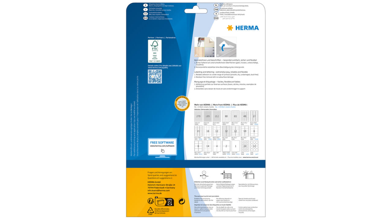 Etiket HERMA 4349 A4 96x50.8mm verwijderbaar wit 250 stuks