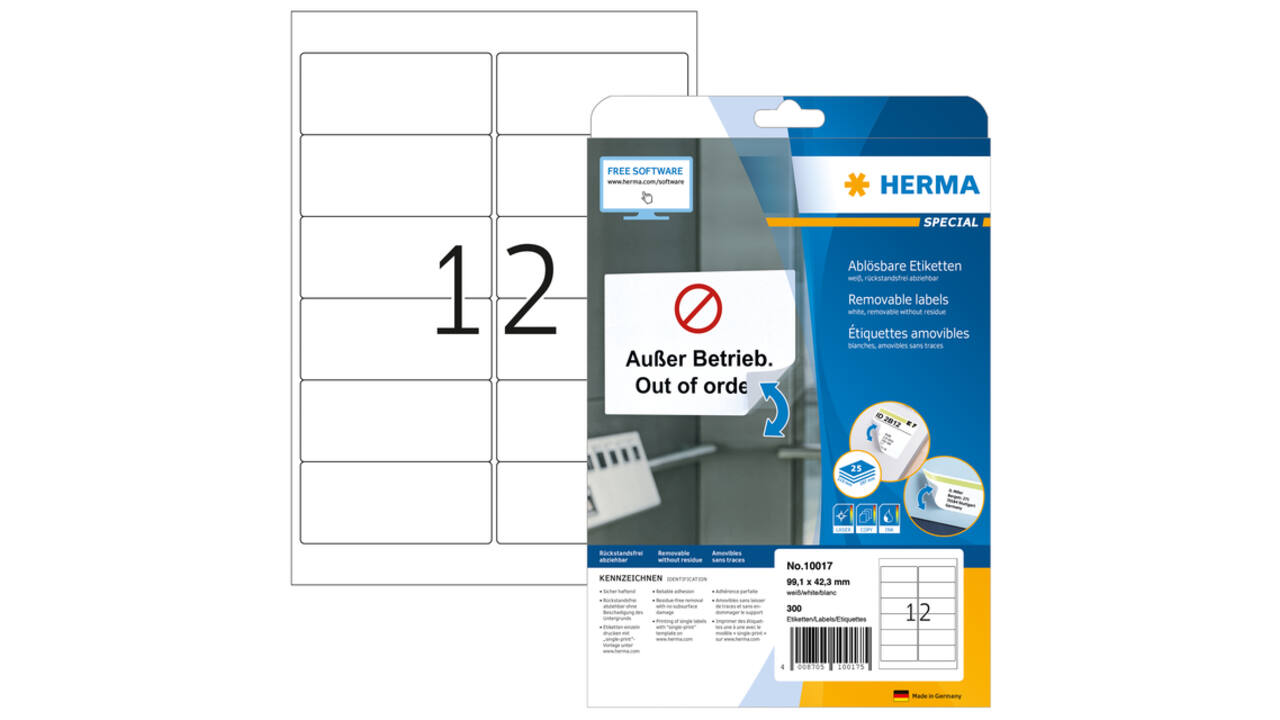 Etiket HERMA 10017 A4 99.1x42.3mm verwijderbaar wit 300 stuks