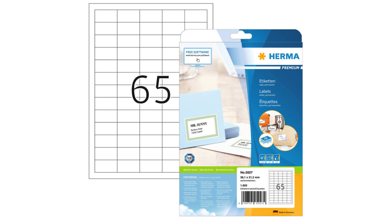 Etiket HERMA 5027 38.1x21.2mm premium wit 1625 stuks