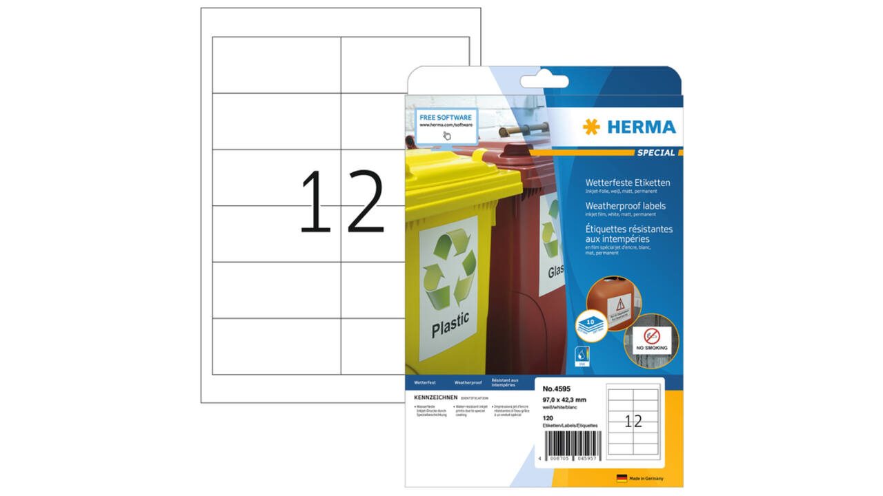 Etiket HERMA 4595 97x42.3mm folie wit 120 stuks