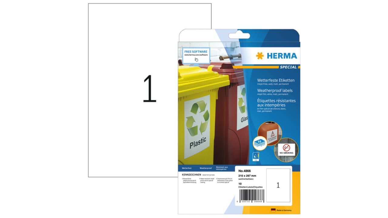 Etiket HERMA 4866 210x297mm A4 weerbestendig wit 10 stuks