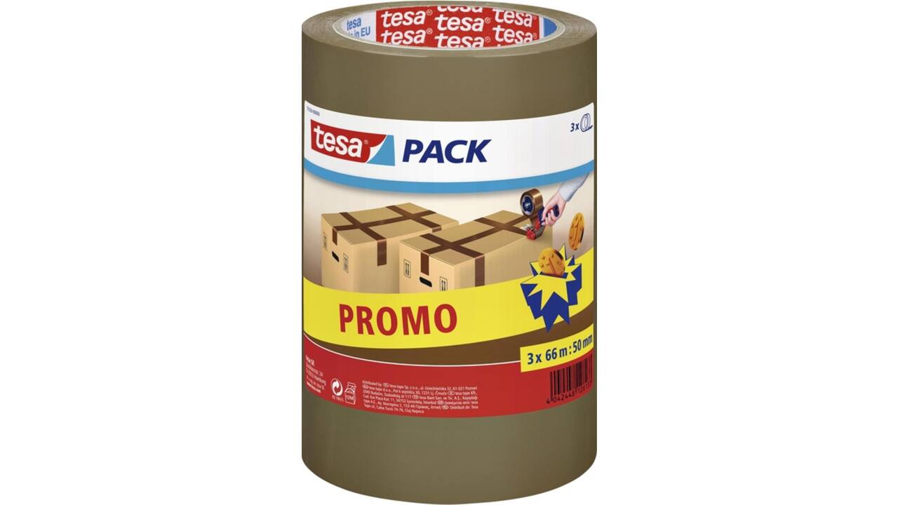 Verpakkingstape tesapack® 66mx50mm bruin promopack 3 rollen