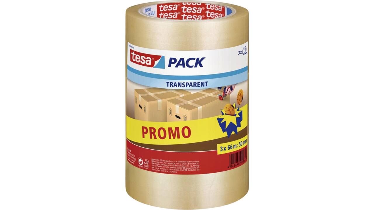 Verpakkingstape tesapack® 66mx50mm transparant promopack 3 rollen