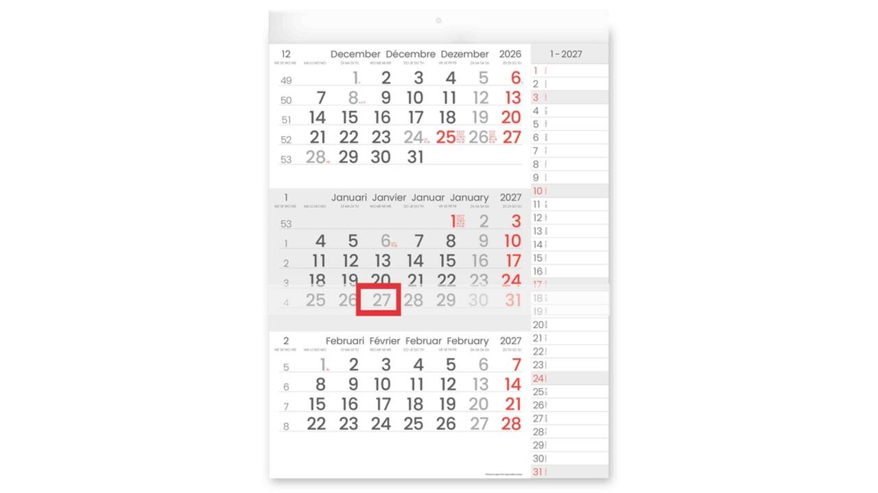 3-Maandkalender 2027 INNI Manager compact-formaat notes