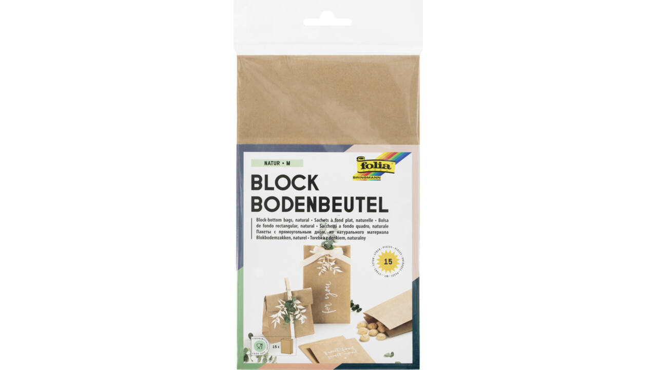 Blokbodemzak Folia 12x6x21cm foodsafe kraft set à 15 stuks