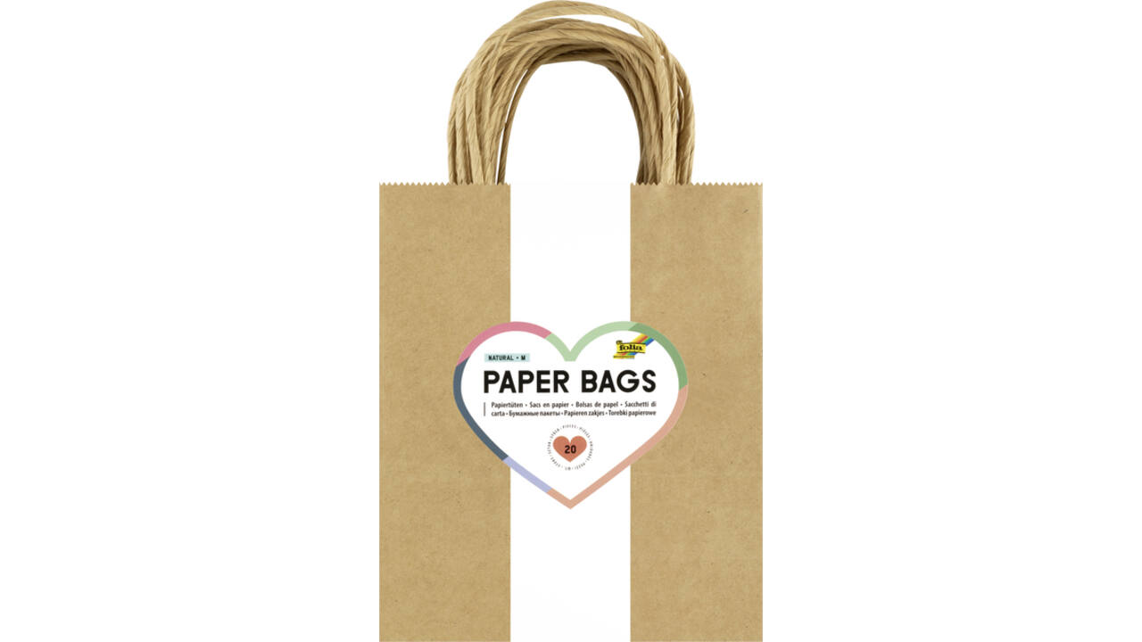Tas met handvat Folia kraftpapier 125gr 18x21x8cm 20 stuks naturel