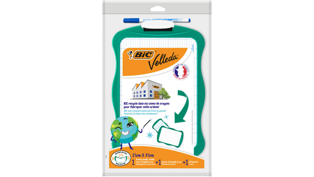 Whiteboard Bic Velleda 21x31cm inclusief stift en wisser recycle
