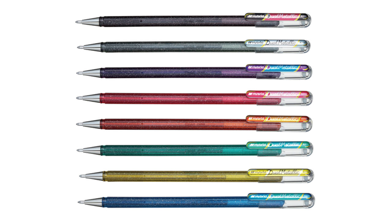Gelschrijver Pentel K110 Dual medium metallic assorti 8 kleuren