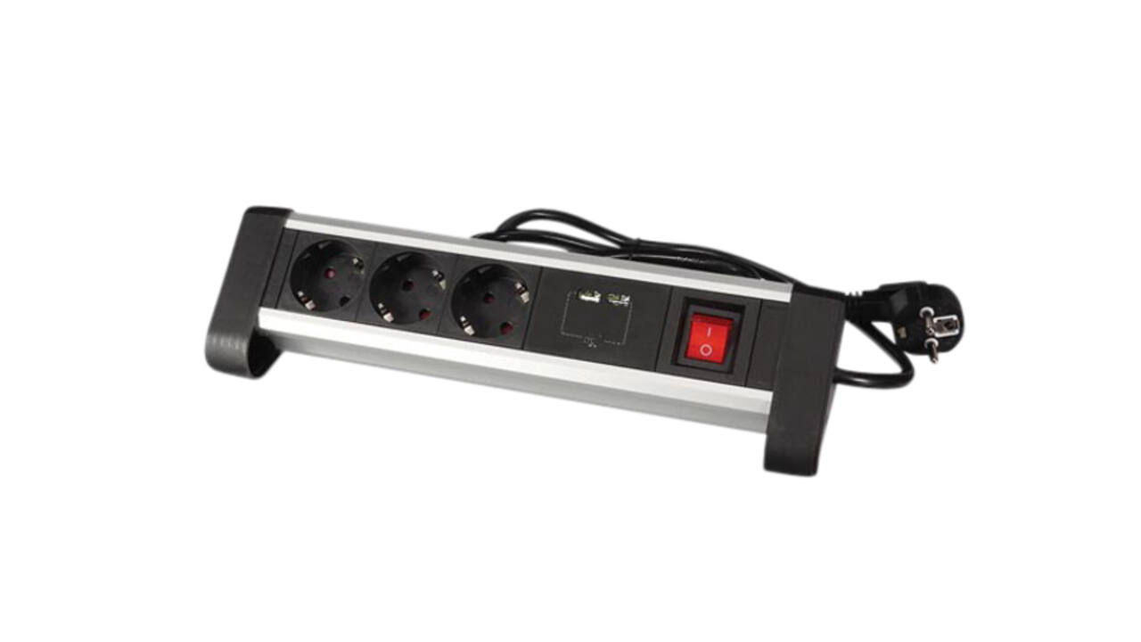 Stekkerdoos Perel bureau 3vdig schakelaar incl. 2 USB-poorten 1.4m zw