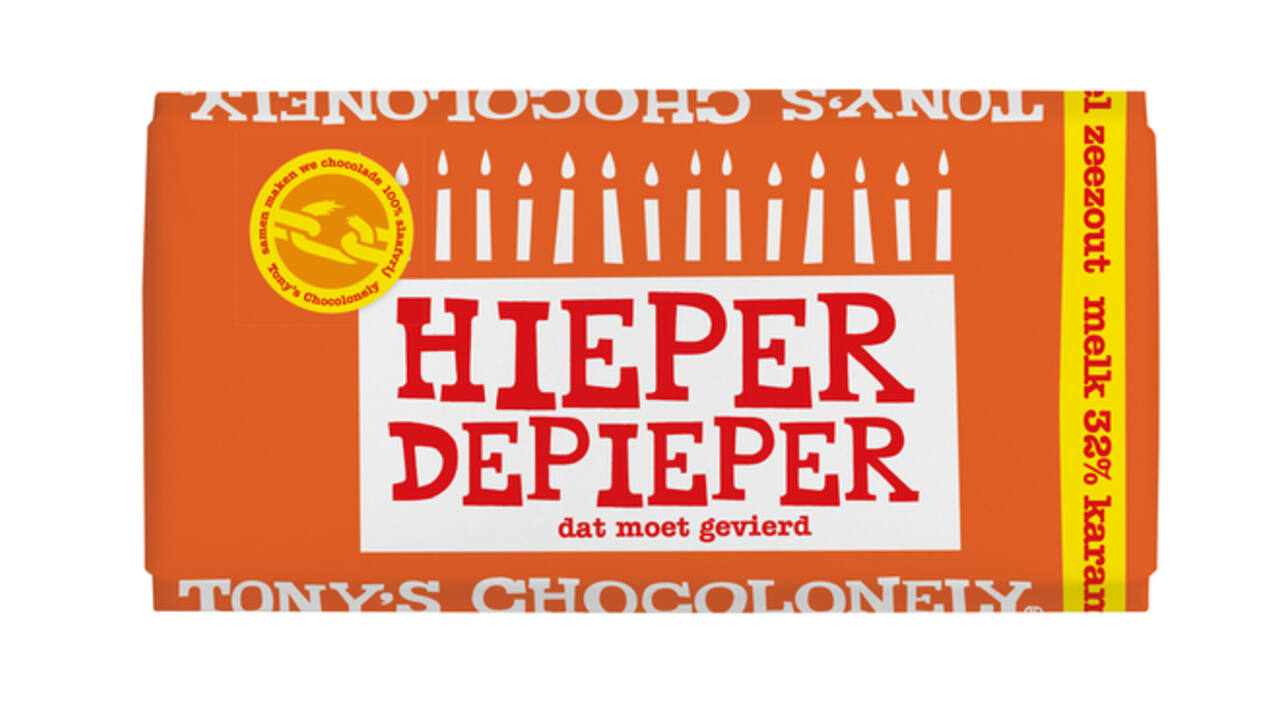 Chocolade Tony's Chocolonely melk karamel zeezout hieper de pieper reep 180gr