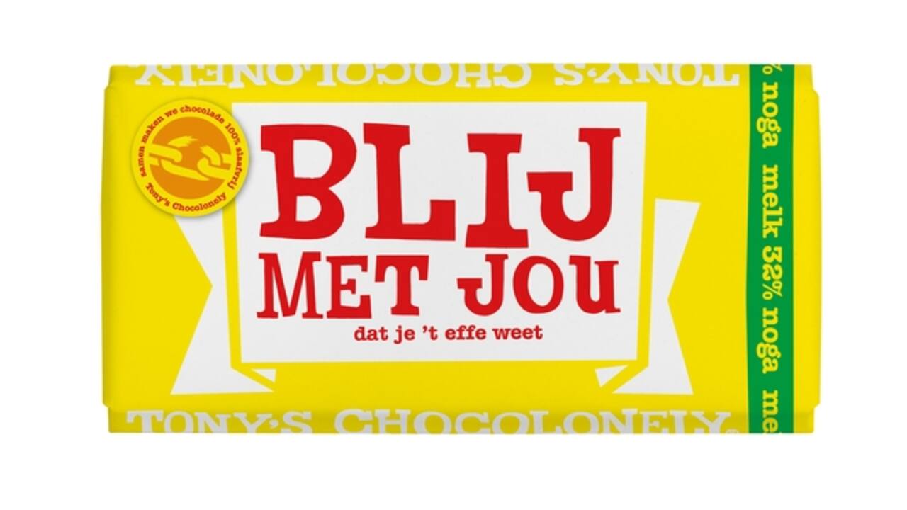 Chocolade Tony's Chocolonely melk noga blij met jou  reep 180g