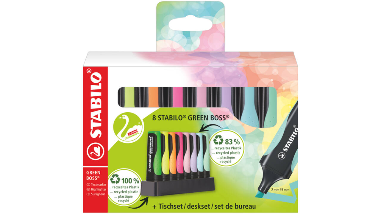 Markeerstift STABILO GREEN BOSS 6070/8 pastel assorti deskset à 8st